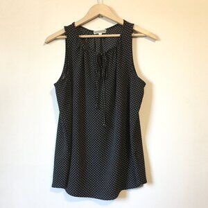 Pleione Black Tiny White Polka Dot Sleeveless Tie Up Blouse